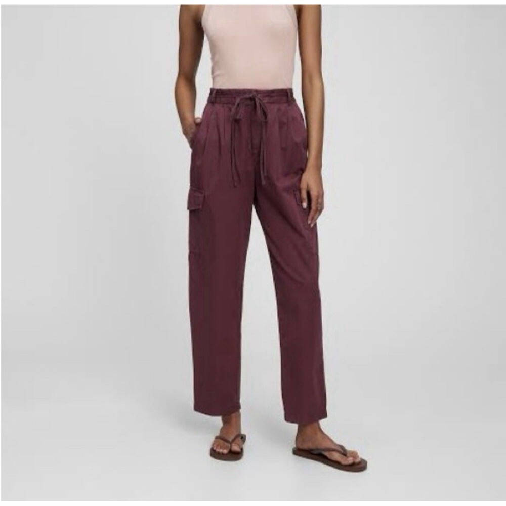 Gap New High Rise Pleated Cargo Pants 100% Cotton Size 10 Plum Pudding